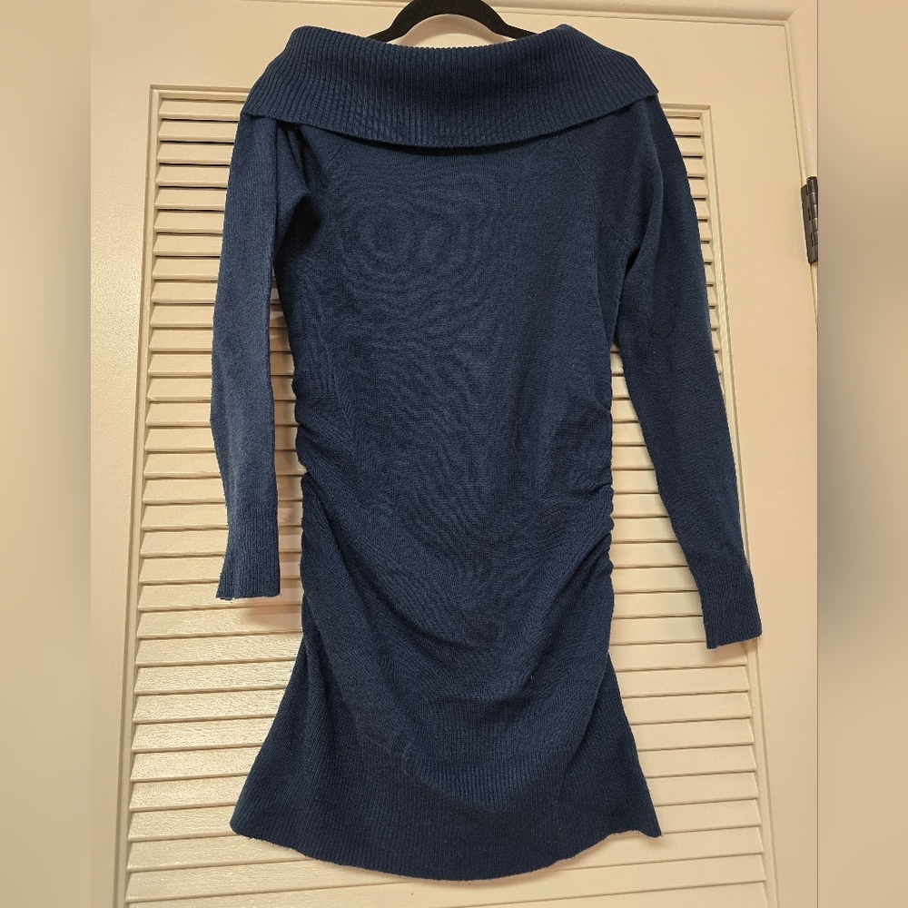 Derek Heart - Navy Long-Sleeve Off-Shoulder Sweater Dress With Ruched Side